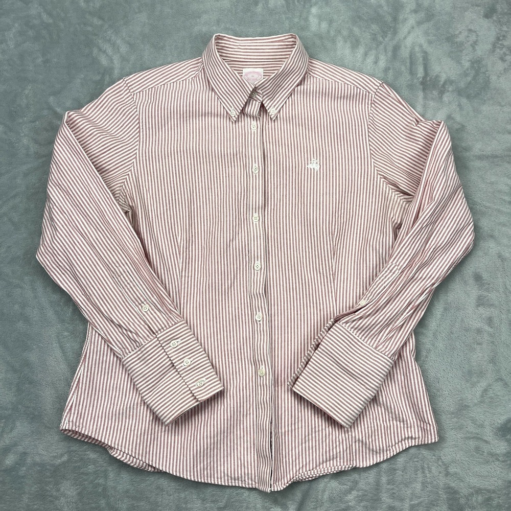 Brooks Brothers Dress Shirt Mens 16 Pink White‎ Striped Tailored Fit Button Down